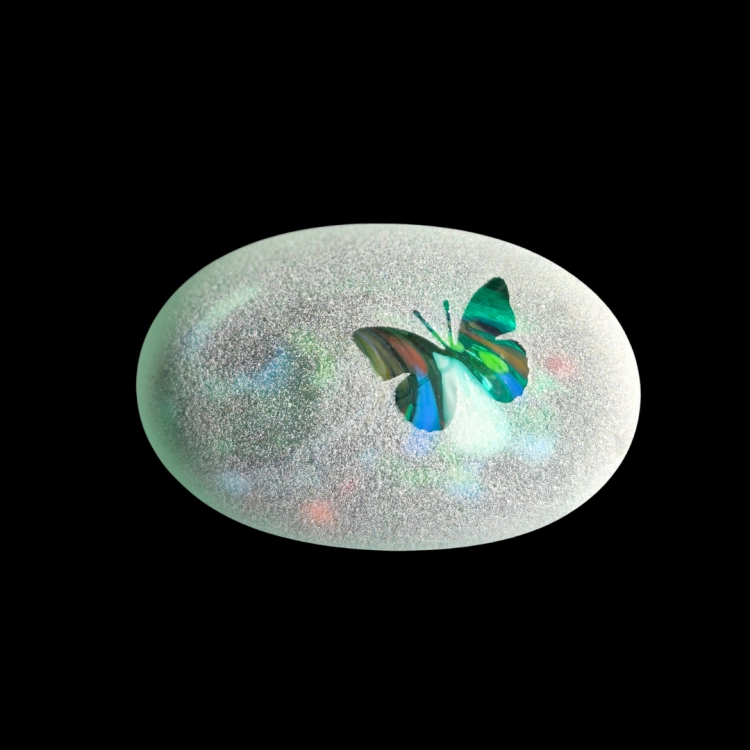 Elysia - Kamień Pamięci - Urna szklana pamiątkowa - zielona - motyl - aksamitna biel