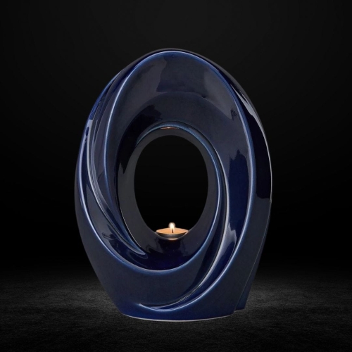 Ceramiczna urna z miejscem na małą świeczkę kobalt metaliczne wykończenie (4).jpg