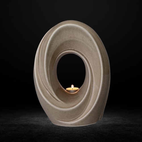 Ceramiczna urna z miejscem na małą świeczkę beżowo-szara (4).jpg