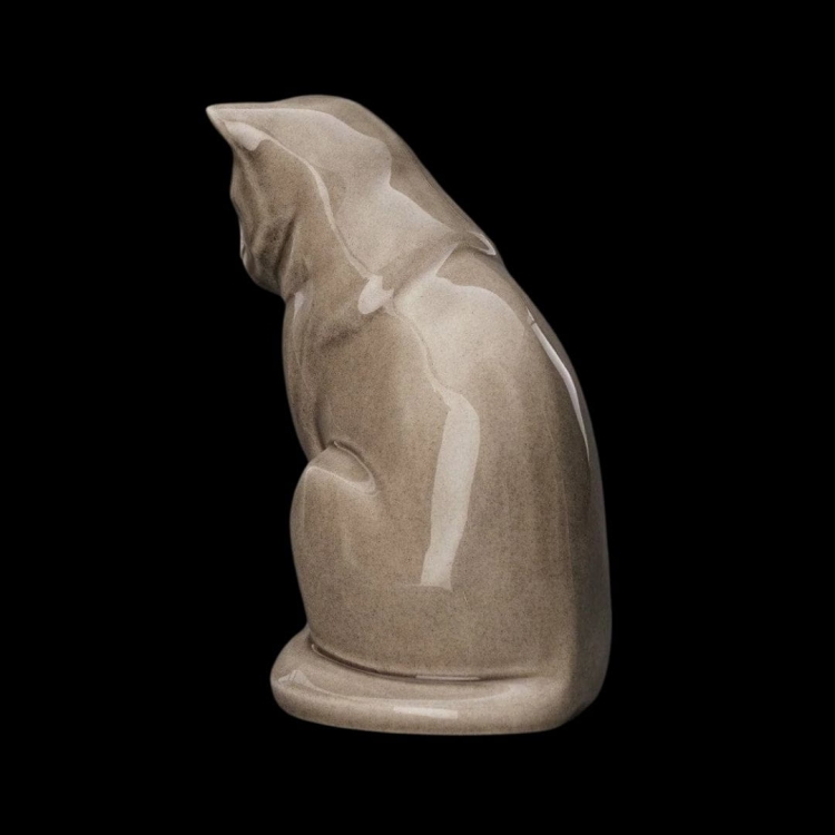 Ceramiczna urna dla zwierząt Kot siedzący beżowo szary połysk (4).jpg