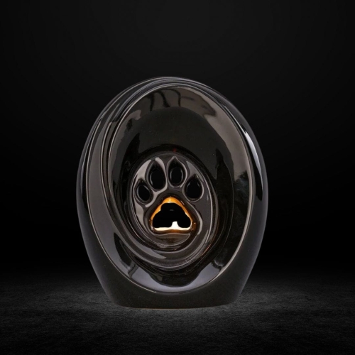 Ceramiczna urna dla zwierząt łapka z miejscem na świeczkę czarny połysk (5).jpg