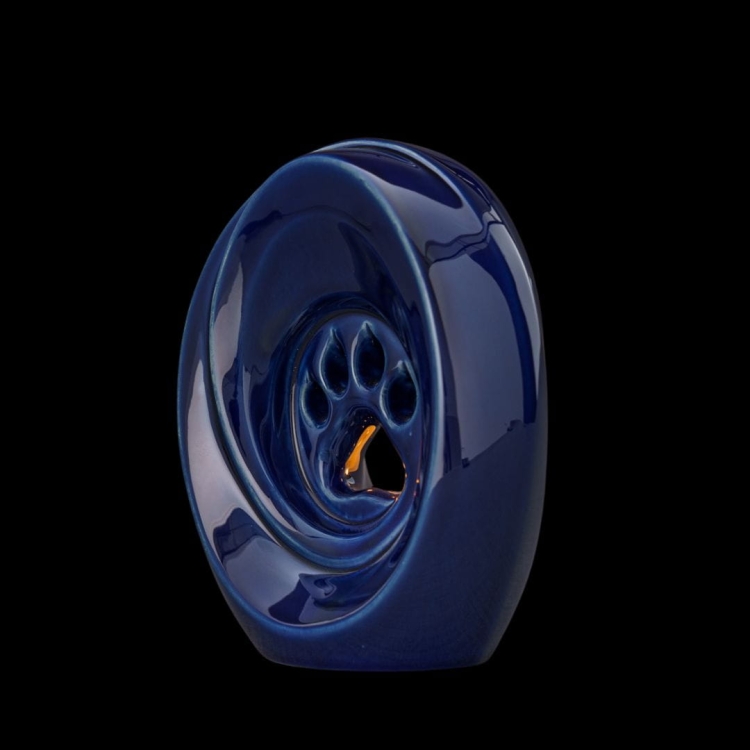 Ceramiczna urna dla zwierząt łapka z miejscem na świeczkę kobaltowy metalik (2).jpg