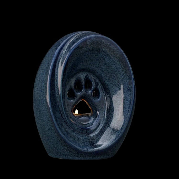 Ceramiczna urna dla zwierząt łapka z miejscem na świeczkę niebieski melanż (1).png