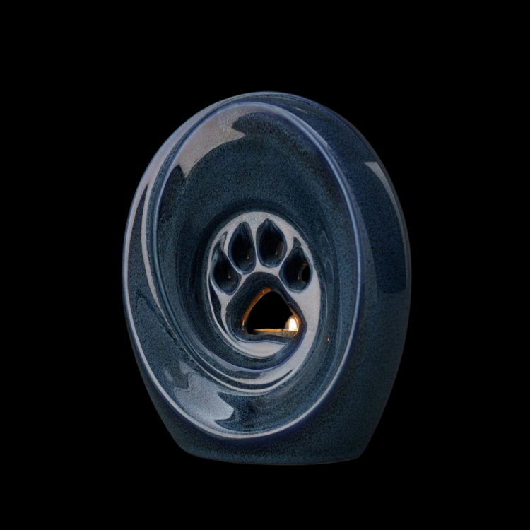 Ceramiczna urna dla zwierząt łapka z miejscem na świeczkę niebieski melanż (2).png