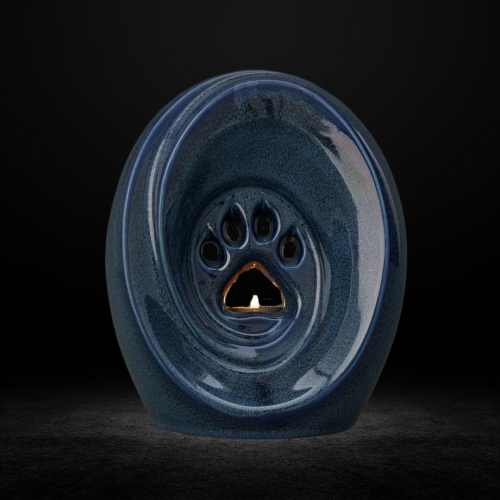 Ceramiczna urna dla zwierząt łapka z miejscem na świeczkę niebieski melanż (3).png