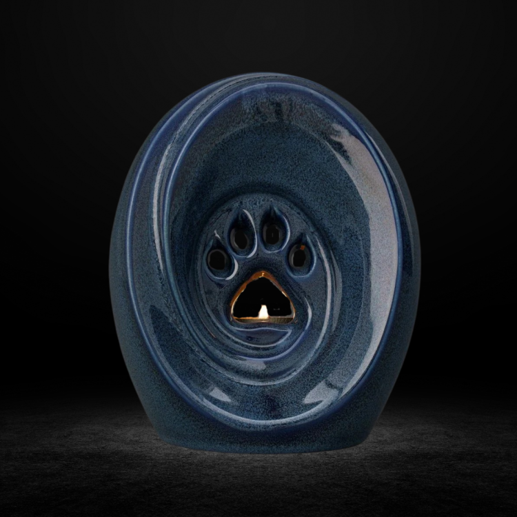 Ceramiczna urna dla zwierząt łapka z miejscem na świeczkę niebieski melanż (3).png