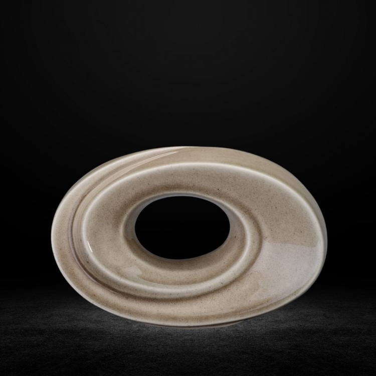 Ceramiczna urna pamiątkowa Symboliczny kształt nieskończoności beżowo szary połysk (4).jpg