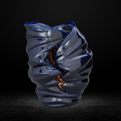 Ceramiczna urna z miejscem na świeczkę Płomień wspomnień kobaltowy metaliczny kolor (5).jpg