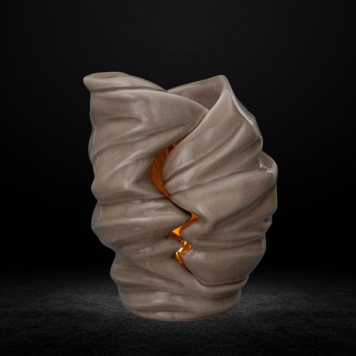 Ceramiczna urna z miejscem na świeczkę Płomień wspomnień beżowo szary połysk (5).jpg