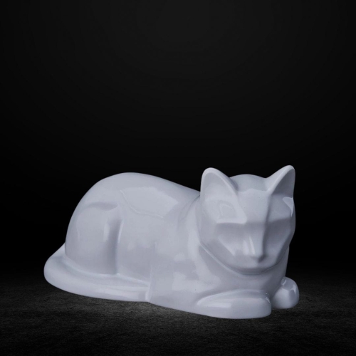 Ceramiczna urna dla zwierząt Kot leżący biały połysk