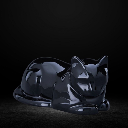 Ceramiczna urna dla zwierząt Kot leżący czarny połysk