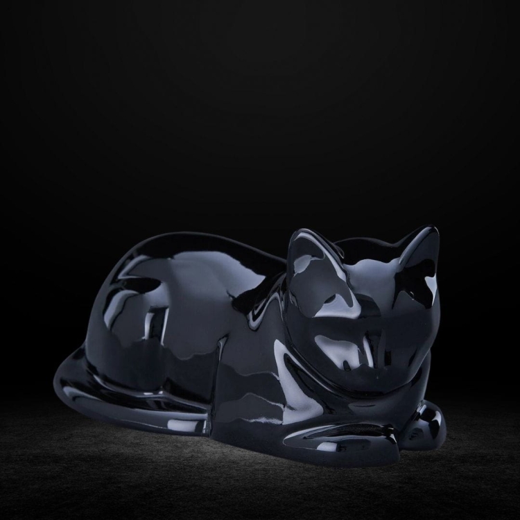 Ceramiczna urna dla zwierząt Kot leżący czarny połysk