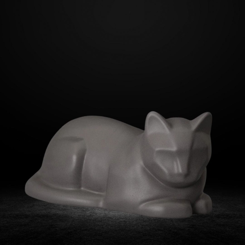 Ceramiczna urna dla zwierząt Kot leżący szary mat ).jpg