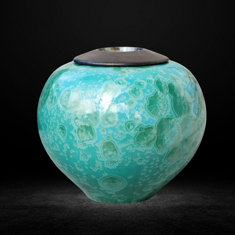 KD-001LZ Lumea, Urna ceramiczna duża, szkliwo krystaliczne lazurowa zieleń