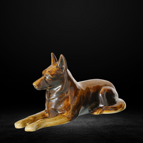 Ceramic pet urn - Shepherd dog - brown - dog urn