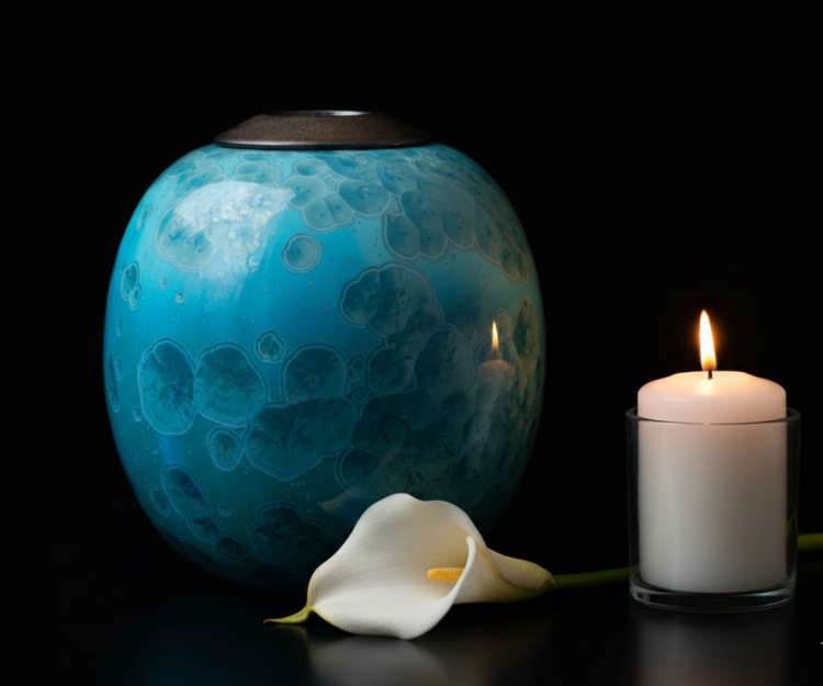 Lumea - Urna ceramiczna - błękitne szkliwo krystaliczne