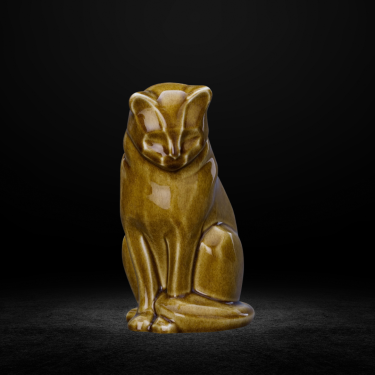 Ceramic pet urn - Sitting cat - dark sand - cat urn