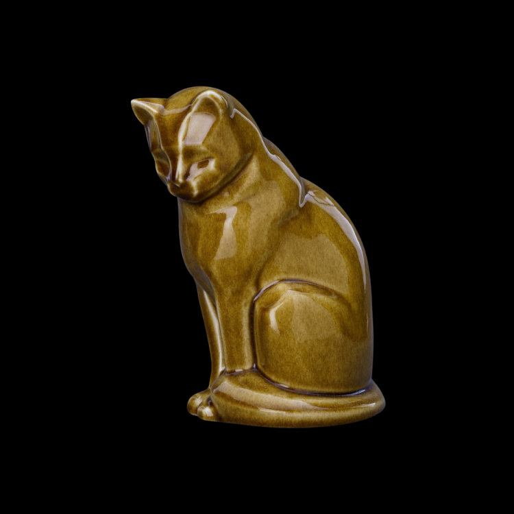 Ceramic pet urn - Sitting cat - dark sand - cat urn